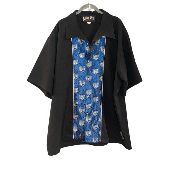 VINTAGE Casino Wear Men’s 3X Shirt Blue Black Cadillac Button USA - Picture 1 of 6